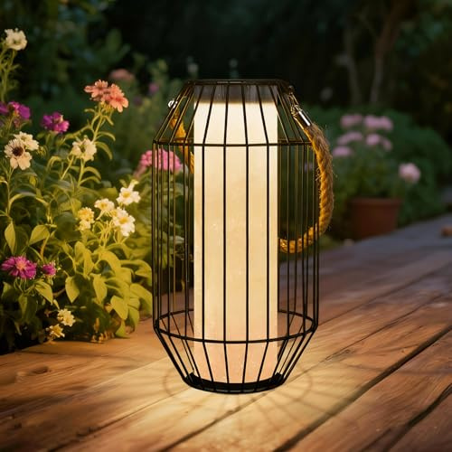 pearlstar Solar Lanterns Outdoor Waterproof Dual Charging (USB/Solar) Hanging Lantern Large Metal Floor Lamp for Patio Table Outside Porch Yard Garden Pool Decor