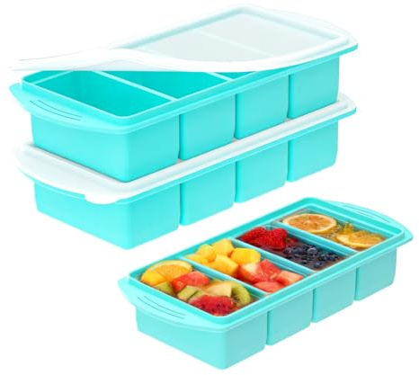 SKIKHN Plateau de Congélation en Silicone, 2 Pièce Empilable Bac a Glacon Soupe Plateau avec Couvercl, 1 Tasse/250 ml, Reutilisable, pour Soupes Conserver, Bac a Glacon Soupe pour Sauce(Vert menthe)