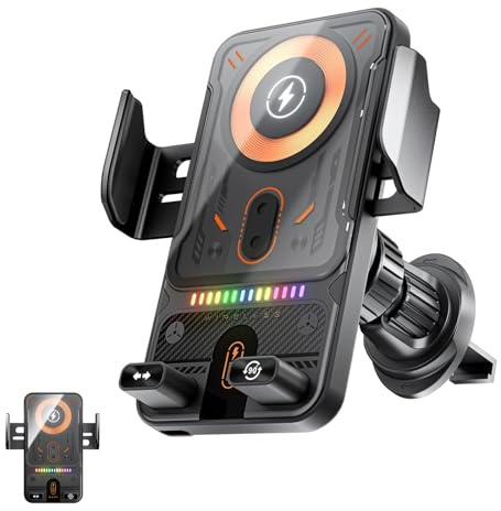 Caricabatterie da auto wireless da 15 W e supporto per telefono, bloccaggio automatico, supporto per cellulare da auto intelligente 2 in 1 con funzione di rotazione e caricabatterie wireless (Black)