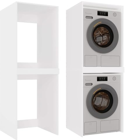 WHATSIZE ENTERPRISE Washing Machine Stacking Cabinet - Washer Dryer Stand | Heavy Capacity Kit for Tumble Dryer White High Bathroom Double Storage Rack Unit Front Loader Washing Machines 64x64x180 cm