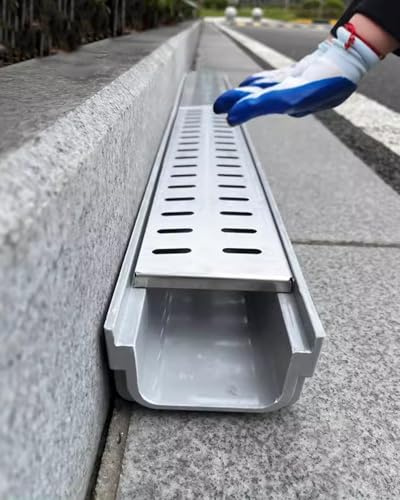 LWJSOCP Dike Dräneringsgaller, 4 tum plast kanal avlopp med galler i rostfritt stål – 4-pack grävsystem för uteplats, fordonsinlopp och c