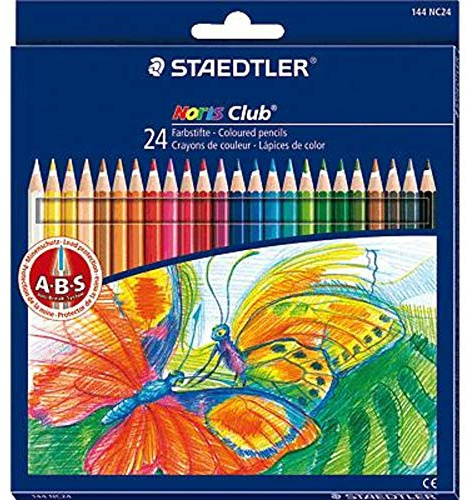 STAEDTLER Buntstifte Noris, erhöhte Bruchfestigkeit, sechskant, Set mit 24 brillanten Farben, kindgerecht nach DIN EN71, umweltfreundliches PEFC-Holz, 144 NC24