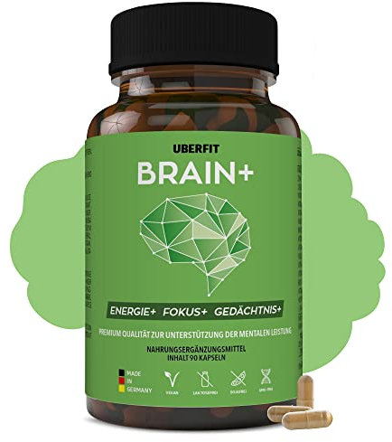 UberFit® BRAIN+ für geistige Leistung & Fokus - Nootropika Komplex mit Vitamin B5, B12 & Ginkgo - Unterstützt Konzentration & Gedächtnis, reduziert Müdigkeit - 90 Kapseln, Vegan, Made in Germany