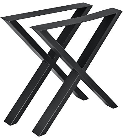 [en.casa] Tischgestell Greith 2er-Set X-Form Tischbeine Tischkufen aus pulverbeschichtetem Stahl für Esstisch, Schreibtisch Schwarz 69 x 72 cm