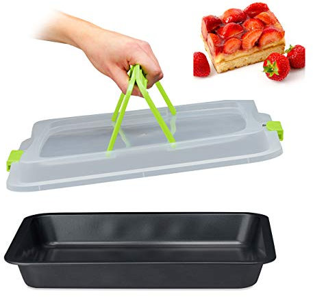 Relaxdays Teglia con Coperchio, Contenitore Rettangolare per Alimenti, con Impugnature, 3in1, LxP 40 x 33 cm, verde/nero