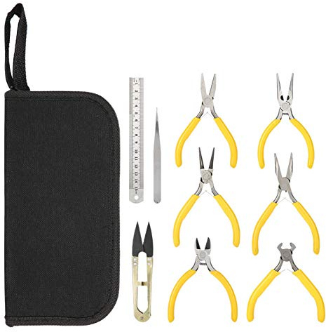 Schmuckzangen Set 9-teilig, Flach Gebogene Nasenzangen für Schmuckreparatur und Perlen, Werkzeugset zum Selbermachen