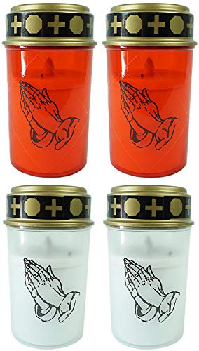 Novaliv Velas para tumba blancas y rojas, 2 velas de luz continua para tumbas con llama parpadeante, con batería, vela conmemorativa, farol para tumba, luz eterna