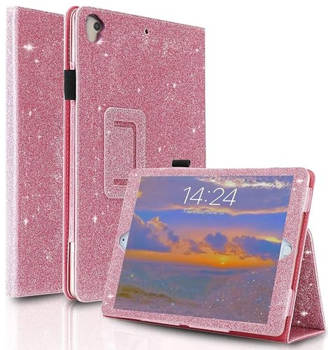 FANSONG Case for iPad 10.2 inch,Cover for iPad 9th 8th 7th Generation Glitter Magnetic Closure PU Leather Pencil Holder Smart Cover Flip Stand Shockproof for Tablet iPad 9 2021 8 2020 7 2019 Pink