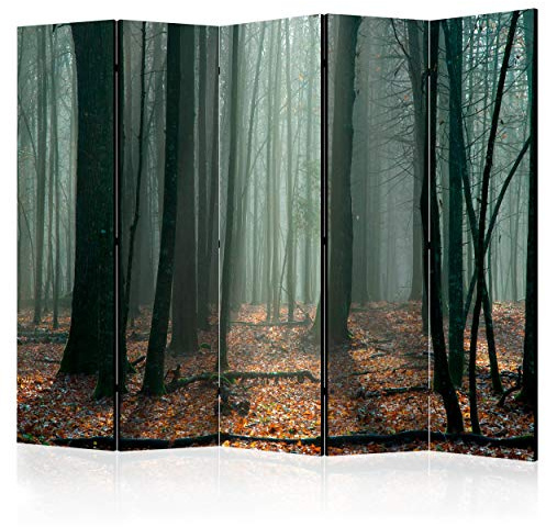 decomonkey Paravent Raumteiler Innen Wald 225x172 cm 5 Teilig Beidseitig Room Divider Wall Raumteiler Stehend Trennwand Sichtschutz Spanische Wand Sichtschutzwand Wohnzimmer Holz Natur Baum