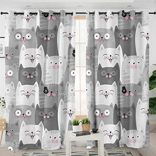 zpangg Verdunkelungsvorhang Kräuselband Süße Katzen Mit Ösen Gardine Für Schlafzimmer, Kinderzimmer 2 Stück Verdunkelungsvorhänge Farbige Vorhänge 184×214Cm