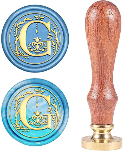 craspire Retro alfabet initialer vax sigillstämpel klassisk vintage 26 bokstäver AZ 25 mm avtagbart mässingshuvud trähandtag för inbjudningskuvert, utsmyckning gåva dekoration (bokstaven G)