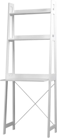 URBNLIVING Verona Ladder Work Desk 2 Shelves Wooden Bedroom Computer Table Office Storage Free Standing (White)