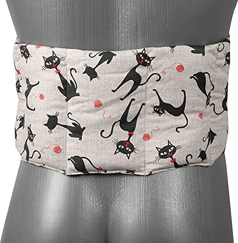 Coussin aux graines de lin à 7 compartiments avec sangles - 65x15 cm - Bouillotte sèche - utilisable à chaud au four et micro-ondes - Compresse froide Mimi le chat