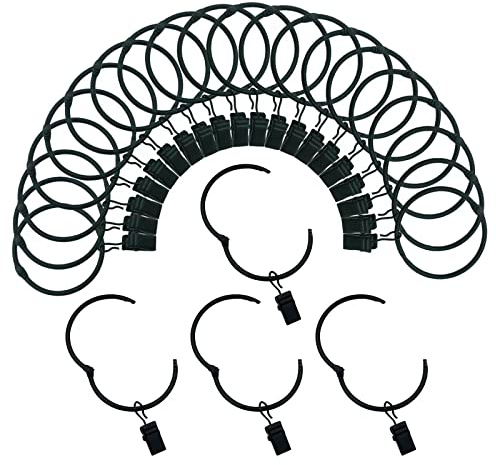 Gardinringar med klämmor 3,5 cm inre diameter öppningsbar 24-pack rostfria metallhängare ring dekorativt draperi vintage svart TXZWJZ