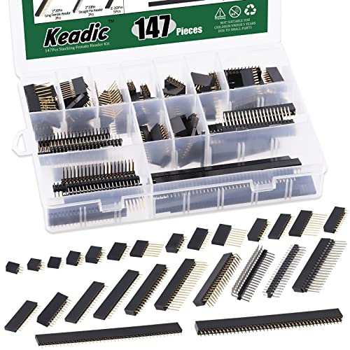 Keadic 147Pcs 26 Type 2.54mm Stacking Female Header Assortment Kit Extra Tall Straight Single Dual Row Pin Header Connector for PCB Circuit Board