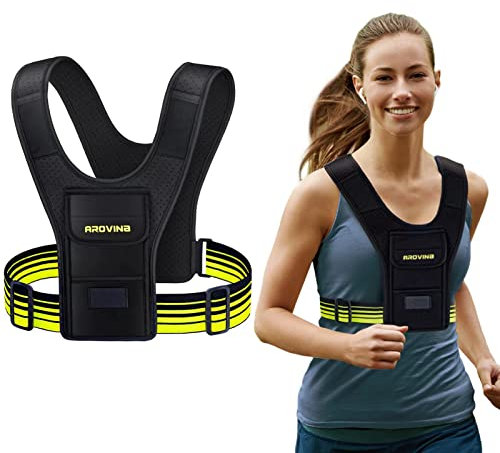 Arovina Laufweste, Reflektierende Handytasche Handyhalterung Leichter Handy Brusttasche mit 3 Taschen für Telefon, Schlüssel, Gel Verstellbar Wasserfest Jogger Weste für Damen Herren im Laufen Joggen