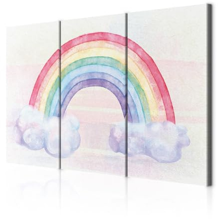 decomonkey Akustikbild Premium Regenbogen 135x90 cm 3 Teilig Kunst Abstrakt | Akustikpaneele, Akustikdämmung, Schallschlucker, Schallabsorber, Schalldämmung, Akustikplatten, Kinder, Wolken, Stein, weiß