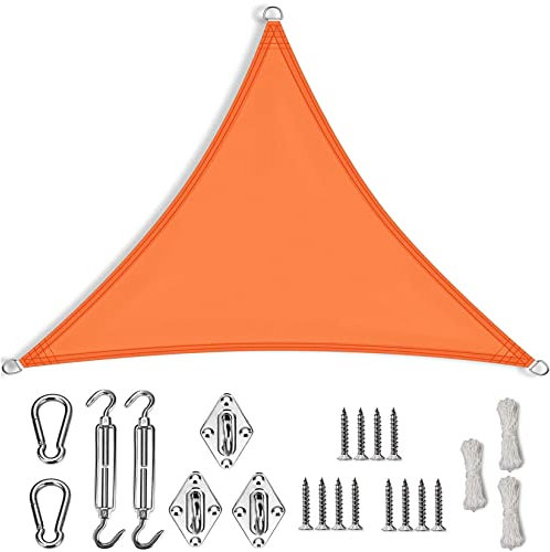 RYNS Sonnensegel Dreieck Rechtwinklig 7.4x7.4x7.4m Sonnenschutz aus reißfestem HDPE-Kunststoff Balkon Sichtschutz Sichtschutz mit Edelstahl Befestigungs Kit für Garten, Terrasse, Camping, Orange