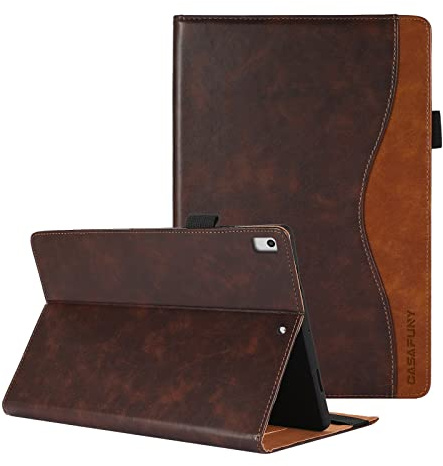 CASAFUNY Hülle für iPad Air 2/Air 1/iPad 9,7 Zoll 2018/2017 (5./6. Generation), PU Leder Schutzhülle Case Cover Dokumentschlitze für iPad 5/6/Air 2/Air 1, mit Auto Schlaf/Wach Funktion, Braun