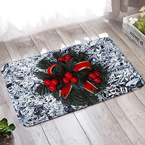 Banemi Türmatte Innen, Teppich Eingangsbereich Innen 50X80cm Rot Grün Weiß Weihnachtsbaum für Wohnzimmer Schlafzimmer