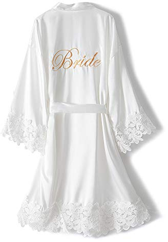 Braut Roben mit Stickerei mit Spitzenbesatz, seidiger Satin-Bademantel für Frauen,Hochzeit,Party,Nachtwäsche,Kimono-Robe