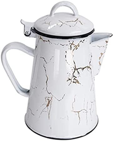 KRASS Bouilloire De Camping en Émail Cafetière Vintage Mousseur À Lait, Théière Bouilloire pour Salon/Chambre/Cuisine/Porche/Jardin pour Cuisinière À Gaz Et Cuisinière À Induction,Blanc,1.2L,Collect