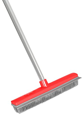 Stanley Home Products Rubber Broom with Adjustable Handle – for Carpets Floors Stairs Upholstery – Electrostatic Action Removes Pet Hair Lint Fuzz Dirt – Built-in Squeegee Tackles Wet Messes