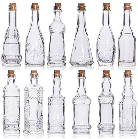 eleganttime Potion Bottles with Cork,12 Pack Small Clear Vintage Decorative Bottles,Mini Vase Glass Jars With Cork Lids for DIY Crafts,Decor,Sand Art
