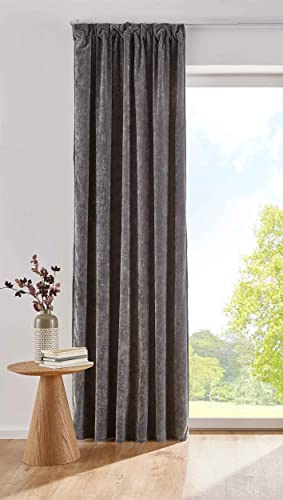 Gardinenbox Vorhang Thermo Chenille Dunkelgrau HxB 245x140 cm Schlaufenband Samtig Weich Verdunkelung, 2022500