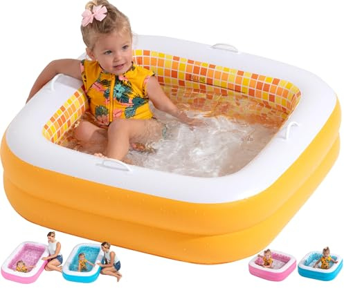 3-in-1 Inflatable Baby Pool, Patented Safety Secure Grip Handles, Soft Floor & Drain - Summer Water Toys, First Birthday Gifts, Kiddie Pool for Ages 1 2 3, 34x10