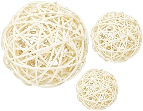3Pezzi Palla in rattan, Palline in rattan di vimini grandi bianche, Palline decorative per ciotole, Riempitivo per vasi, Decorazioni per tavolini da caffè, Decorazioni per feste nuziali (6cm7cm10cm)