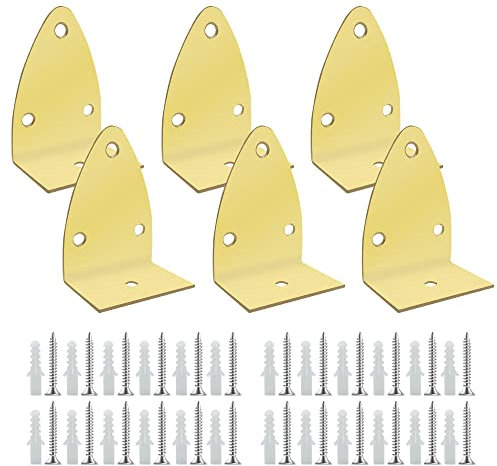 ONEBO 8 Staffe Angolari, Staffa angolare a 90 gradi, Squadretta giunzione, Connettore di fissaggio per mobili in legno, oro per la Cucina Domestica Bagno(con 24 Viti + 24 Viti a espansione)