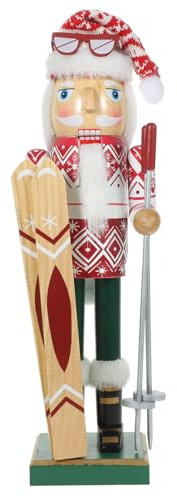 HOMSFOU Christmas Nutcracker Figures Skiing Santa Nutcracker White Wooden Nutcracker Santa with Ugly Sweater and Ski Sticks Xmas Holiday Nutcracker Doll Figure Decor