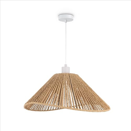 Paco Home LED Pendellampe Wohnzimmer Pendelleuchte Esszimmer Hängeleuchte Küche Lampenschirm Papier Deko Boho Style E27, Farbe:Weiß, Leuchtenart/Farbe:Typ 2