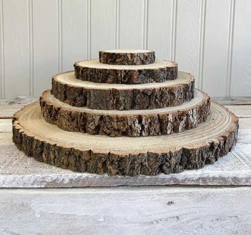 Log Slice Cakestand Wooden, Medium 26-29cm | Rustic Slab, Wedding Cupcake Birthday Display Board, Serving Platter, Table Centerpiece