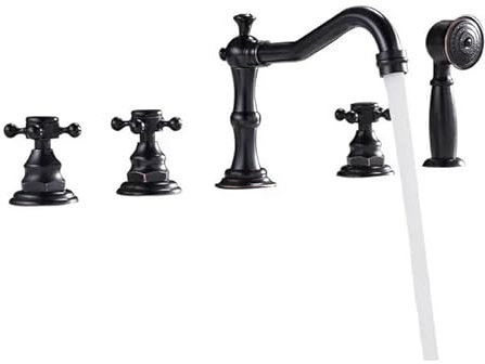 Set Di Rubinetti Per Vasca Classici In Ottone Con Doccia A Mano, Montati Su Ponte, Rubinetti Caldi E Freddi A 5 Fori, Miscelatore Acqua Per Vasca Da Giardino,UN