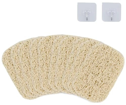 10 stycken tvåldispenser i PVC, luffasvamp, 8 x 13 cm, luffasvamp, tvålskål, tvålhållare, tillbehör för dusch/badrum/kök/bänkskiva (beige)