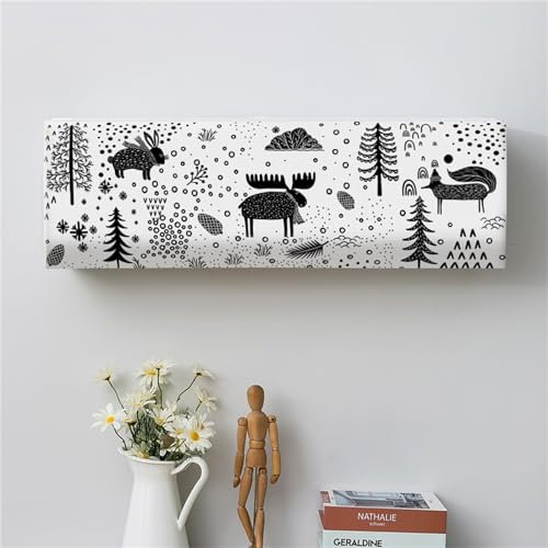 Treer Housse de Protection Climatiseur Interieur, Housse de Climatiseur à Fixation Murale Housse de Protection Anti-Poussière Élastique pour Climatisation (Elan Noir de la forêt,Grand 3P)