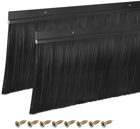 sourcing map 2Pcs Door Brush Bottom Sweep H-Shape Aluminum Alloy Base with 150mm PP Brush for Home, Industrial (1200mm L, Black)