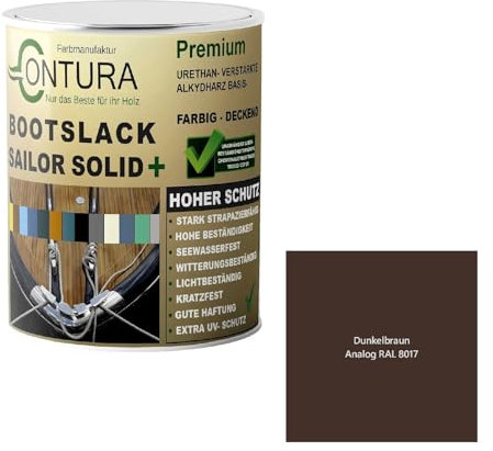 Contura Bootslack Farbig SEIDENMATT Yacht- Buntlack Metall Holz GFK Holzlack Boot Farblos (Dunkelbraun - RAL 8017 Analog, 1 Liter)