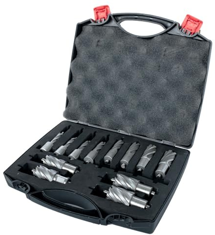 Evolution Elektrowerkzeuge Ringschneider-Set für Magnet-/Mag-Bohrer, 2,5 cm Tiefenbohrer, gemischte Breite 7/16 bis 1-1/8 Zoll, Tragetasche inklusive, 12 Stück