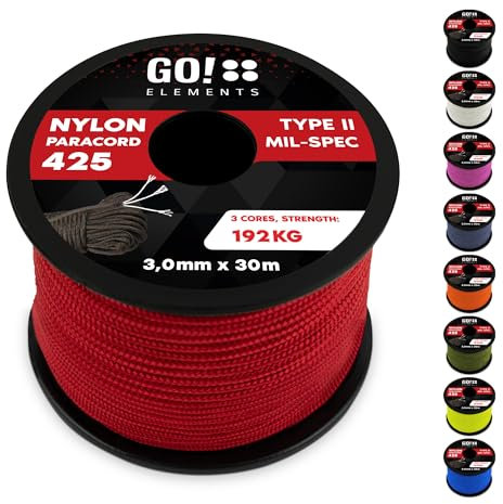 Paracord 425 Typ II | ø 3mm - 9 Kerne - max. 192 kg | 100% Nylonschnur, Allzweckseil - reißfest | Nylonseil, Armband, Hundeleine, Survival & Outdoor Seil