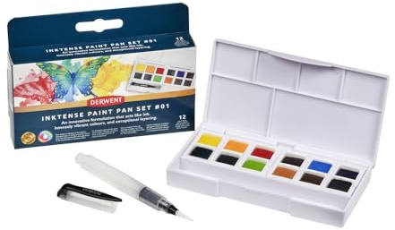 Derwent Inktense Aquarellfarben Palette #1, 12-teiliges Set, halbe Farbnäpfchen-Größe, wasserlösliche Farbe, Ideal zum Malen & Basteln auf Papier & Stoff, professionelle Qualität, Reisegröße, 2306243