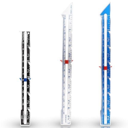 Molain 3 Stück Schieblehre Nähen Messwerkzeug, Nähen Schneider Lineal, Aluminium Nählineal Messen Doppelseitig Schneiderlineal Metall Patchwork Nähzubehör für DIY Stoff Handwerk(blau+hellblau+silber)