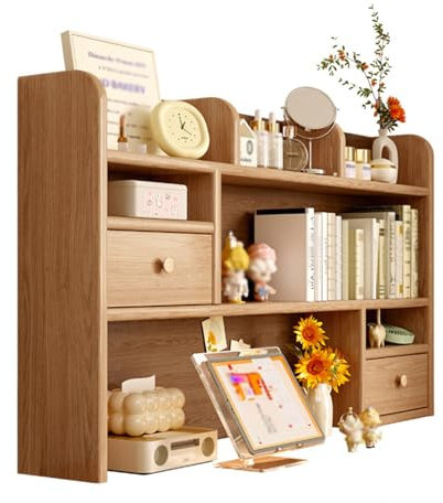 Schreibtisch-Organizer und Aufbewahrung aus Holz im modernen Stil mit 2 versteckten Ablagefächern, freistehende Regale, Bücherregal auf der Arbeitsplatte, Aufbewahrungsregal, Schreibtischständer