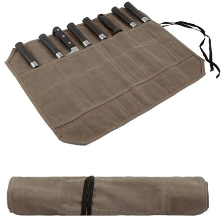 JDGFH Sac à couteaux, sac à roulettes, sac à couteaux de chef avec 8 compartiments pour couteaux et cuillères, étui de rangement pour couteaux en toile cirée, cadeaux pour les cuisiniers