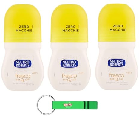 Neutro Roberts, deodorante Roll On Fresco, senza sali di alluminio, senza macchie, profumo di agrumi di bergamotto e zenzero, deodorante per uomini e donne, 50 ml + allegato chiave gratuito Beni