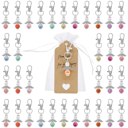 WITGIFT Schutzengel Anhänger Set, 33 Stück Schutzengel Geschenk In 11 Farben und Organza Beutel, Kleine Geschenke Gastgeschenk Taufe Glücksbringer Engel Für Taufe Gastgeschenke Hochzeit Geschenk