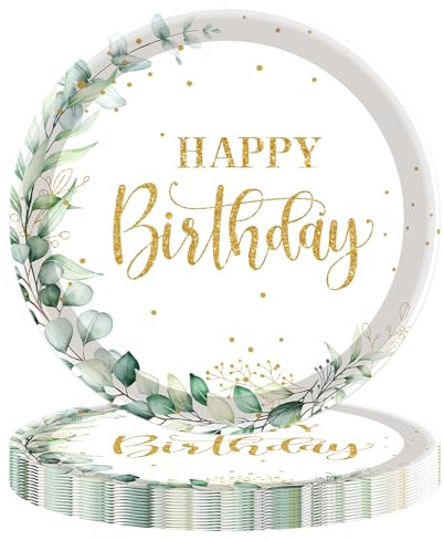 MAGLAUG Geburtstagsdeko Einweggeschirr, Salbeigrün Eukalyptus Pappteller Geburtstag Deko Einwegteller Partygeschirr Set für Geburtstag Frau Mann Kinder Birthday Decorations (Pappteller 18cm, 20Stück)