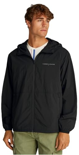 Tommy Jeans Cortavientos Hombre Chicago con capucha, Negro (Black), M